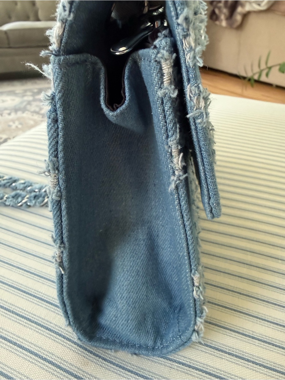 Denim Quilted Chain-Shoulder Crossbody Bag - Blue - Picture 9 of 12